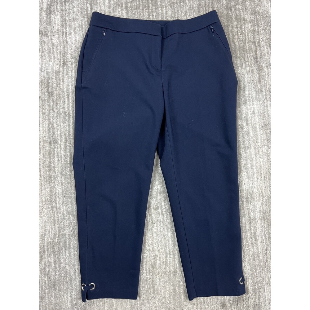 Rafaella Ankle Pants Women 6 Navy Blue Curvy Fit Silver Ring Hem Business Casual
